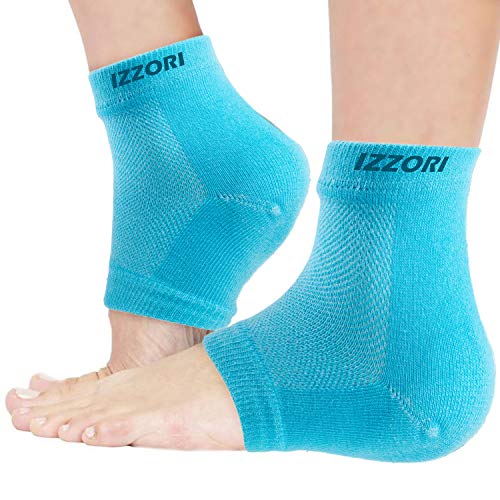 Image of IZZORI Silicone Gel Heel Socks for Dry Hard Cracked Heel Repair Pad, Swelling & Pain Relief, Cushion Support, Foot Care, Ankle Protection, Plantar Fasciitis for Men and Women (Free Size, Blue, 1 Pair)