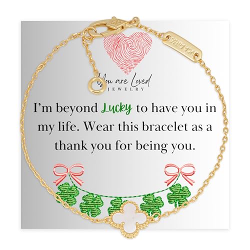 Woman Gift Adjustable Bracelet Jewelry | Presents for Women | Friendship Gifts | Includes Sentiment Card | White Gemstones | Lunar Clover Gold or Silver Adjustable Bracelet | You are Loved