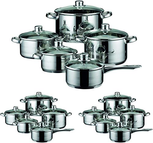 ELO Skyline Stainless Steel Kitchen Induction Cookware Pots and Pans Set with Air Ventilated Lids, 10-Piece (Three Pack)