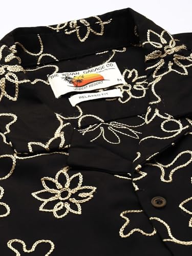 Image of The Indian Garage Co Men Relaxed Fit Textured Half Sleeves Cuban Collar Resort Wear Shirt