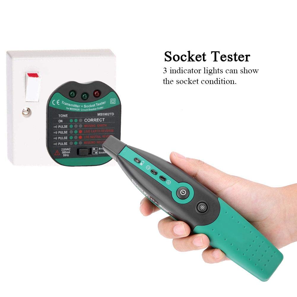 Testeur de Disjoncteur, Ms5902 2-en-1 Localisateur Automatique de Défauts de Circuit pour Prises Électriques, Détecteur de Fusibles, Détecteur de Fil de Terre, Testeur Multifonction (220V EU)