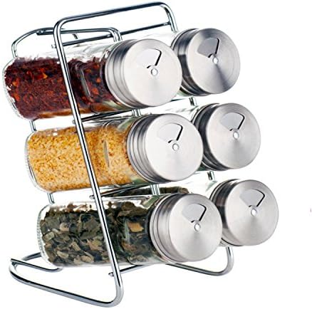 Suregem Spice Rack Organizer And Glass Jars With Revolving Stainless Steel Lids For your Regularly Used Spices And Herbs