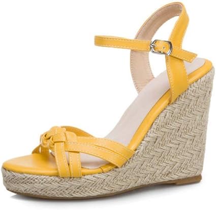 yellow braided heels