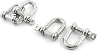Aexit 4PCS Silver Chain & Rope Fittings Tone Stainless Steel M10 Thread Wire Rope Fastener Wire Rope Clips D Shackles