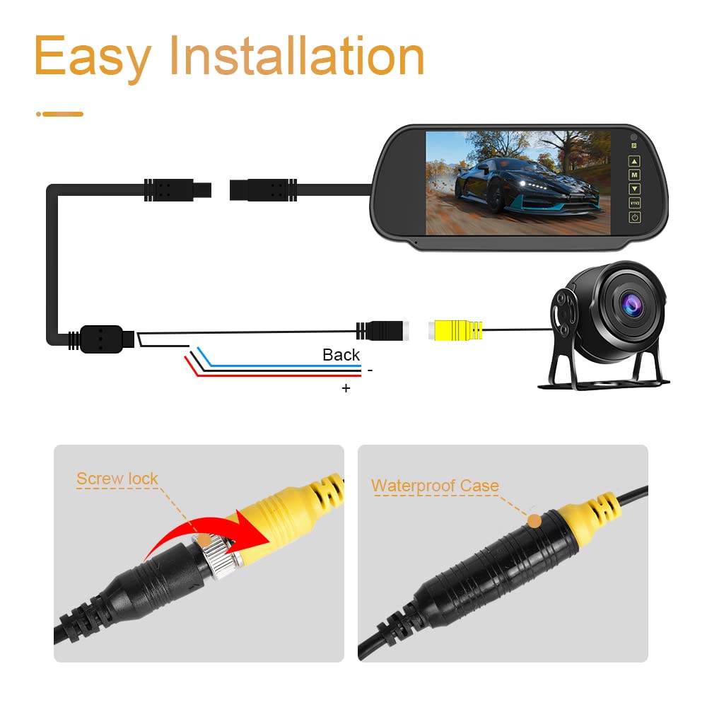 Inefala Kit Telecamera Posteriore con 7" HD Specchietti Retrovisori Monitor, +Telecamera di Retromarcia Grandangolare Impermeabile Visione Notturna +15M Cavo per RV Bus Truck Camping 12V-24V