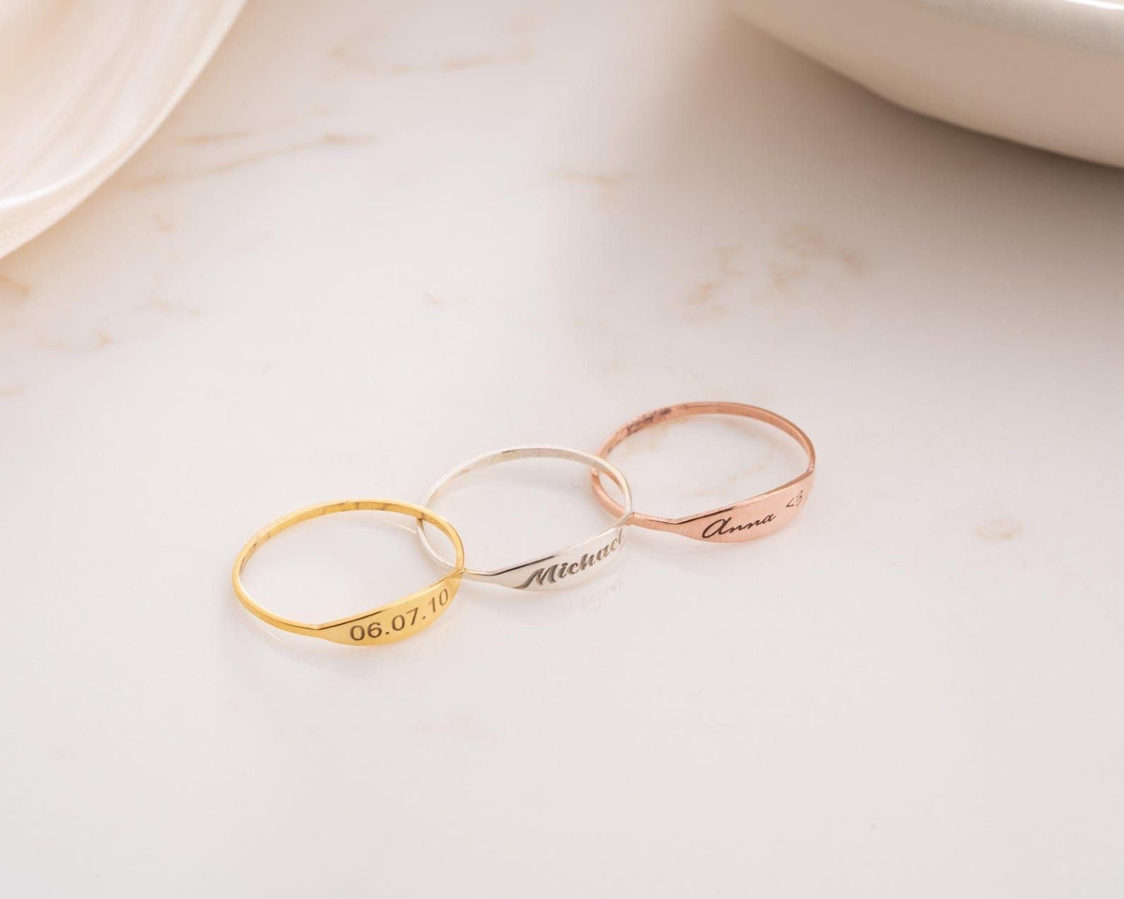 Sterlingsilber 925 Namensring individuell Gravur Datum Erinnerung filigran Schmuck zum Jubiläum