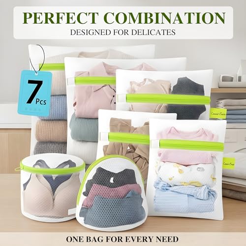 Image of inchCOSMIIC GREENS inch 7Pcs Mesh Laundry Bags for Delicates with Premium Zipper, Travel Storage Organize Bag, Clothing Washing Bags for Laundry, Blouse, Bra, Hosiery, Stocking, Underwear, Lingerie