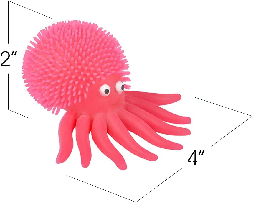 ArtCreativity Puffer Octopus, Set of 6, Fidget Toys for Kids with Soft Rubbery Spikes, Stress Relief Toys in Assorted Colors, Party Favors, Goodie Bag Fillers for Boys and Girls