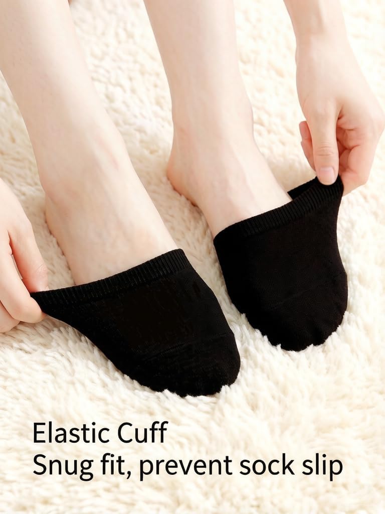 Honnesserry Toe Topper No Show Socks for Women Cotton Seamless Non-Slip Invisible Half Socks for Mules Clogs Flats