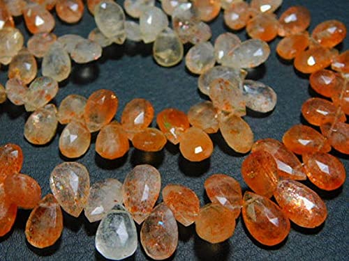 Pierre de soleil perles briolettes poire 8x6-10x7mm fil de 8 pouces