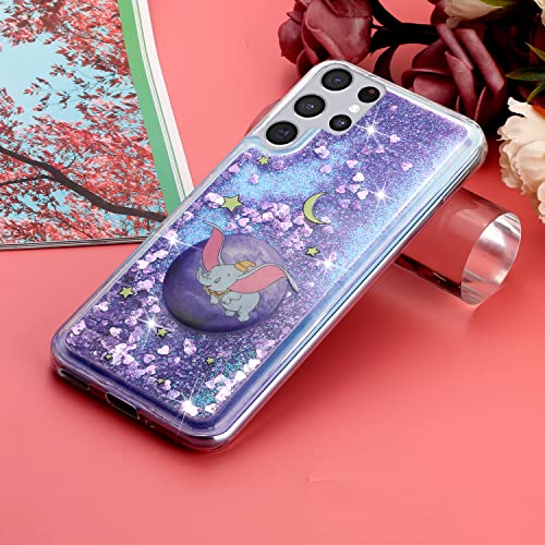 Oopkins Liquid Case For Samsung Galaxy S22 Ultra,Galaxy S22 Ultra Soft Tpu Silicone Case For Girl Sparkle Floating Quicksand Clear Shockproof Cover For Samsung Galaxy S22 Ultra Bling Purple Dumbo Xy #TOP6