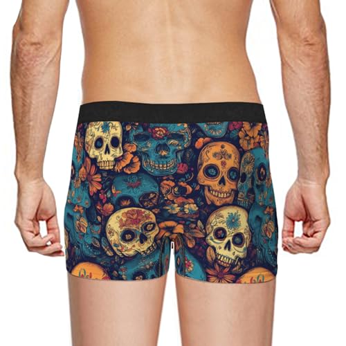 Men's Underwear Skulls and Floral Boxer Briefs Breathable Comfortable4