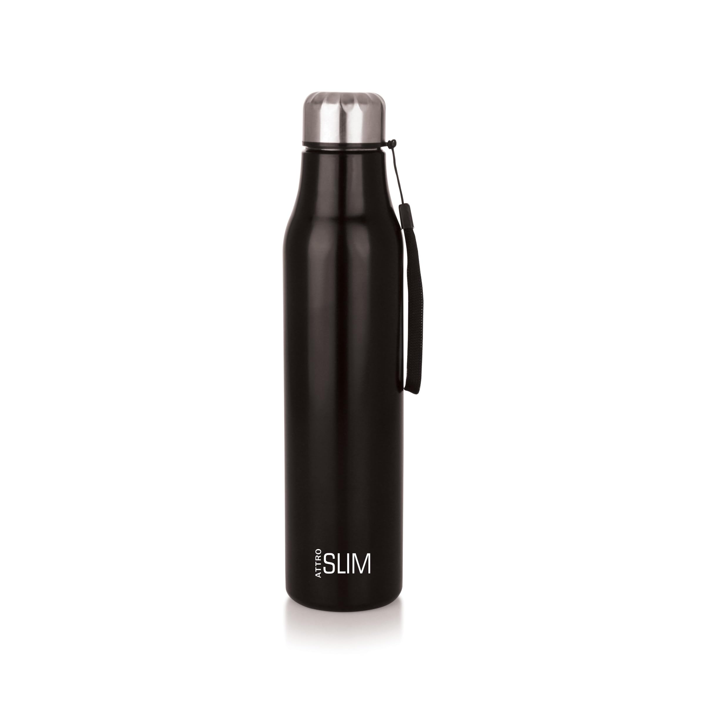Attro Slim Stainless Steel Single Wall 1000Ml Water Bottle, Light Weighted Leak -Proof Use For Office, School, Outdoor & Gym - Black