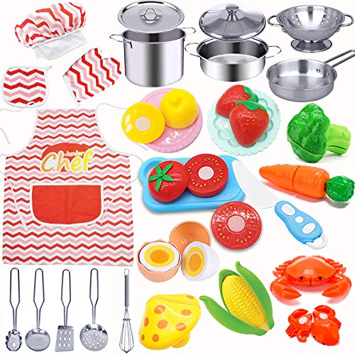 HapeeFun 25Piezas Juguetes de Cocina para niños,Juguetes para Corte de Frutas y...