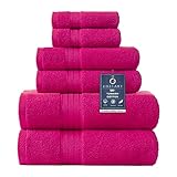 COZYART Hot Pink Bath Towel Set, Turkish Cotton Hotel Large Towel Bulk for Bathroom, Thick Bathroom Sets of 6 with 2 Bath Towels, 2 Hand Towels, 2 Washcloths, 650 GSM