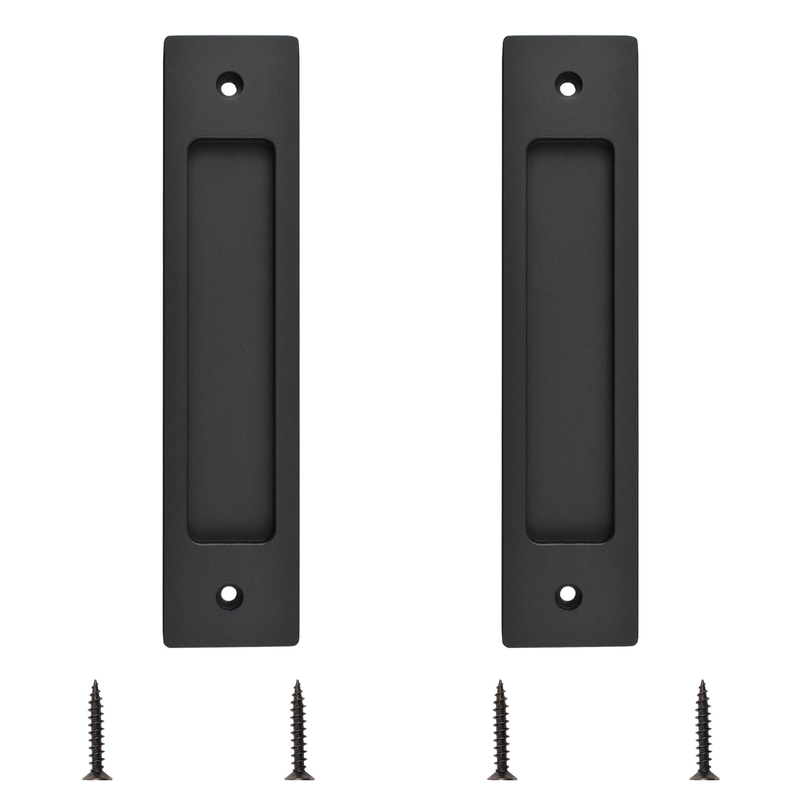 MOROBOR Rectangular Recessed Sliding Door Pulls, 2pcs Black Flush Pull Aluminum Alloy Closet Door Finger Pulls with Mounting Screws for Sliding Barn Door(180mm)