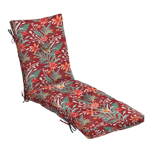 Arden Outdoor Tufted Chaise Cushion, earthFIBER, 22x76, Red Tropical Floral