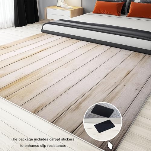 Tapis rectangle 140x200 cm lavable en machine effet texture bois doux en cachemire - 6