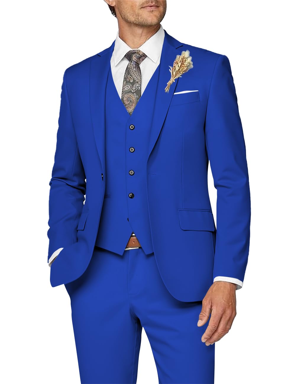 Men Blue Pece Busness Summer Sut Slm Ft One Button Bespoke - Main Image