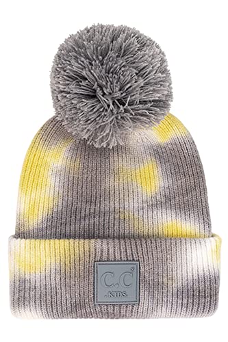 ScarvesMe Kids Tie Dye Beanie Hat with Rubber Patch and Yarn Pom