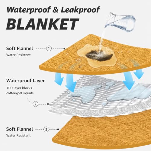 Image of LOOBANI Waterproof Blanket for Bed, Flannel Twin Size 60 inchx80 inch, Yellow | Double-Side Leak-Proof, Reversible, Stain-Proof Cover for Sofa Bed Protection, Ideal for Rest Movie Time, Camping, Travel