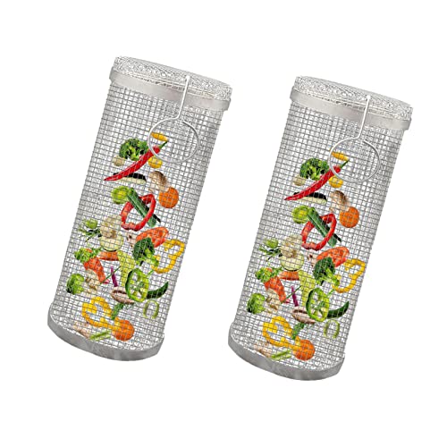 Voiakiu Panier Grill en Acier Inoxydable, Grille de Barbecue Ronde pour feu de Camp, Excellent Outil de Barbecue pour légumes, crevettes, Steak et Poulet.