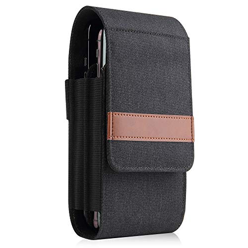 Vertical Nylon Dual Pocket Phone Holster Pouch Belt Clip Case Holder for Two iPhone 14 Pro Max, 13 Pro Max, 12 Pro Max, Galaxy S23 Ultra, S22 U S21 Ultra, S20 Plus, A14, A54, A15, Moto G Power, G Play