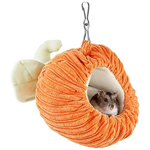 ANIAC Hamster Warm Bed Small Animals Winter House Pet Pumpkin Hanging Hammock Soft Nest Cage Habitat for Guinea Pig Mice Rat Chinchilla Sugar Glider Parrot Lizard(Orange) Cover