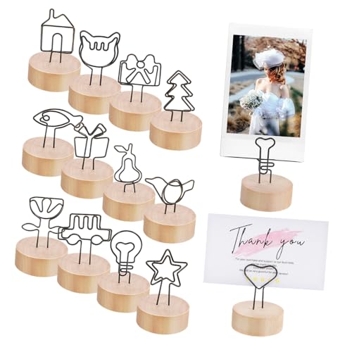 SHOWERORO 13Pcs Photo Clip Holders for Tabletop Decoration Rustic Memo Holders for Weddings Parties and Business Cards Sturdy Base for Easy Display
