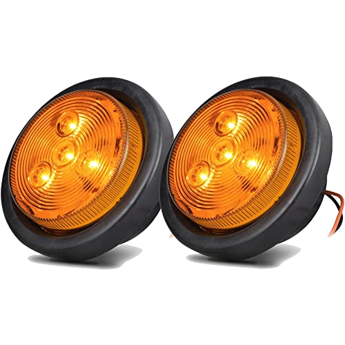 New Sun 2 Pcs 2.5" Round Led Marker Lights Rv Boat Trailer Lights Amber Led Clearance Marker Lights 4 Diodes 12V Waterproof #TOP23