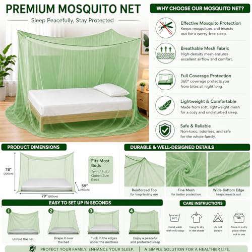 Image of BENAVJI Foldable Machardani Single Bed Mosquito net (Green, 3.5FT X 6FT) | Strong, Breathable, Lightweight, Portable & Ideal for Daily Usage