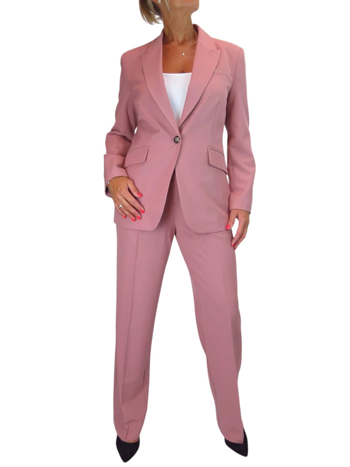 Paulo Due Women's 2 Piece Trouser Suit Fully Lined Blazer Ladies Formal Jacket and Trouser Suit for Office, Business - Pink 8-20 (8)