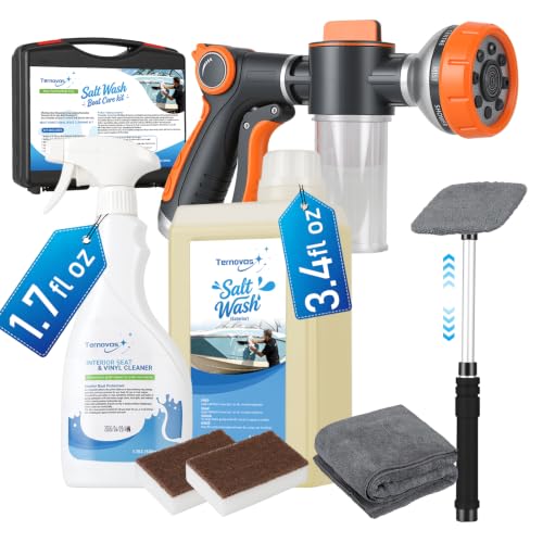 Ternovas All-in-One Marine Boat Cleaning Kit Boat Soap & Vinyl Seat Cleaner with Salt Remover Foam Sprayer Melamine Sponges Microfiber Towel Retractable Brush for Fiberglass Hull & Deck