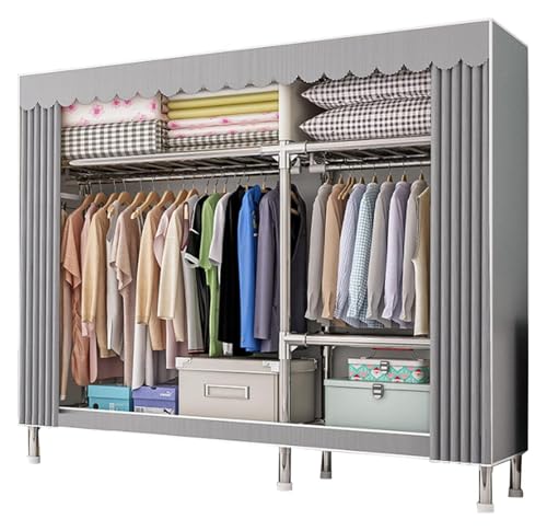 genérico Armario portátil de Lona con Barra para Colgar y estantes. Armario portátil más pequeño para Guardar Ropa en el Dormitorio y la Sala de Estar. Diseño de Tela Elegante.