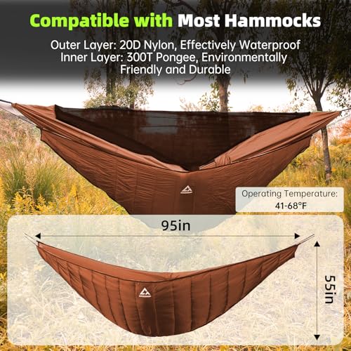 Image of Hammock Underquilt for Camping - Full Length Orange Lightweight Warm Quilt for 3-4 Seasons (41-68F) - Soft & Durable for Hiking, Backpacking, Beach, Travel - Holds Up to 500lbs