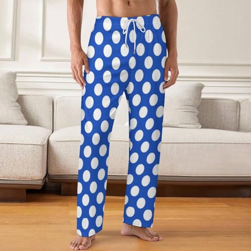 White Polka Dots on A Blue Men's Pajama Pant Lounge Sleep Pant Soft Elastic Waistband Sleep Pajama Bottom2