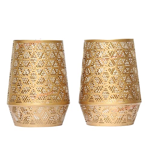 Image of TIED RIBBONS Set of 2 Antique Gold Metal Tealight Candle Holder Stand - Christmas Decorations Items for Home Decor Table Xmas Gift Items (Gold, 20.2 cm X 11.4 cm)