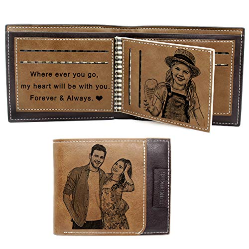 Custom Wallets for Men Personalized Engraved Wallet Engraved with Photo Picture Customized Gift for Him Boyfriend Father Husband, Trifold Wallet