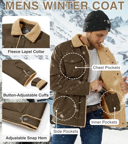 Image of EKLENTSON Men's Winter Jacket Thick Thermal Cotton Warm Fleece Lined Coat Trucker Lapel Work Cargo Jackets for Men