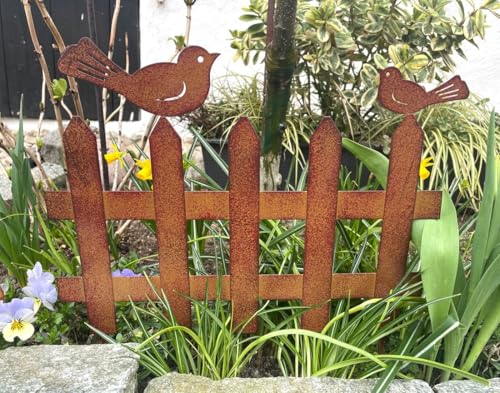 Lilienburg Roststecker Gartenzaun Rostzaun Gartenstecker Vogel Zaun Rost Metall Gartenfigur Dekofigur (Zaun)
