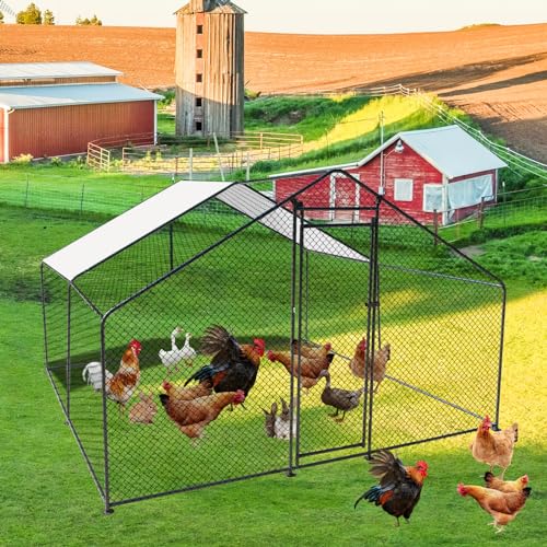 13.1'L x 9.8'W x 6.6'H Large Metal Chicken Coop,Chicken Run, Walk-in Poultry Cage Chicken Pen House, Rabbits Habitat Cage with Waterproof and Anti-Ultraviolet Cover for Outdoor -  FarLargo, SL68003