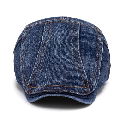 Image of Quanhaigou Unisex Denim Newsboy Hats Flat Ivy Gatsby Cabbie Driving Berets Hat Cotton Dad Cap for Men Women