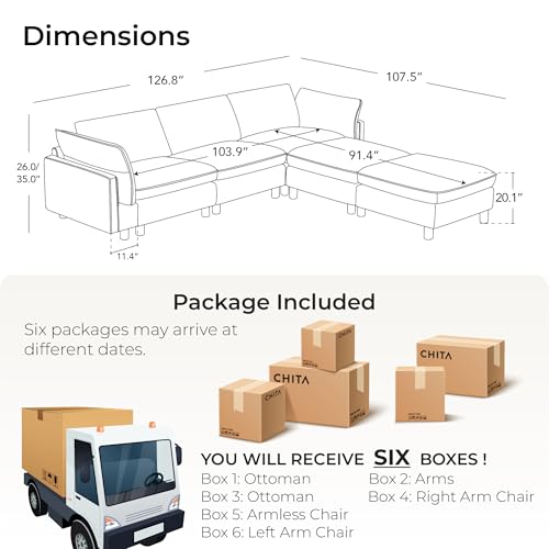 Image of CHITA 127 inch Leather Super Large Sectional Couches for Living Room, Modular Sectional Sofa, Premium Genuine Leather Sofa, Down Filled, High Density Foam, Real Leather in Coffee Brown, 5 Seat U Shaped