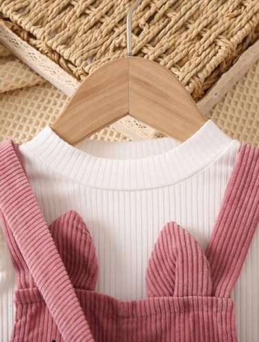 Image of Ninas Baby Girls Solid Cotton Blend Style Top and Dungarees Set with Purse (White & Pink)