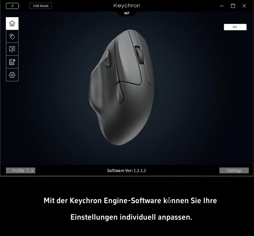 Keychron M7 Kabellose Optische Maus, 2.4G/Bluetooth/Kabelgebunden Ergonomisches Design Leichtgewicht 63g Anpassung Makrotaste (Schwarz)