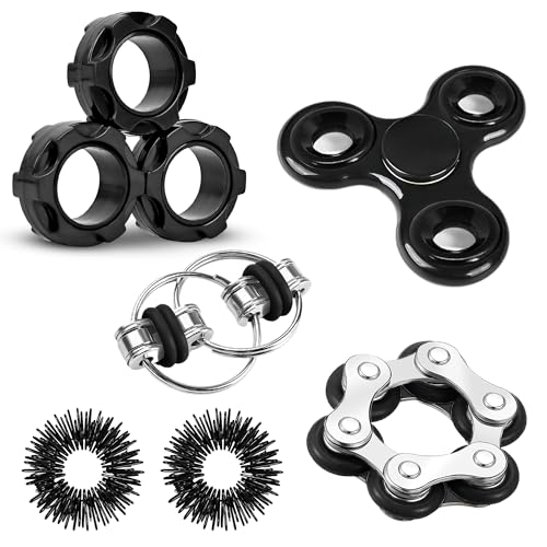 Fidget Toys Adults Pack 6PC, Christmas Stocking Stuffers for Teen Boy Fidgets for Classroom Cool Gadget Desk Toys for Teens Figette Spinner Figits Ring ADHD Autism Must Have Stress Anxiety Relief Toy