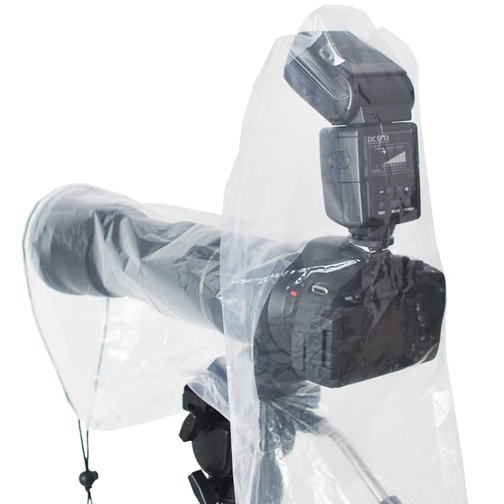 JJC Housse de Pluie étanche pour Appareil Photo Canon Nikon Sony DSLR avec Objectif jusqu'à 18" de Long 7" de Large, Protecteur de Manteau de Pluie pour Flash Externe de Chaussure Chaude (2 pièces)