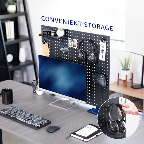 Image of VIVO Black Clamp-on 30 x 24 inch Desk Pegboard, PP-DK30B-1 | Steel Privacy Panel, Magnetic Peg Board, Office Accessory Organizer, Above or Under Desk Placement