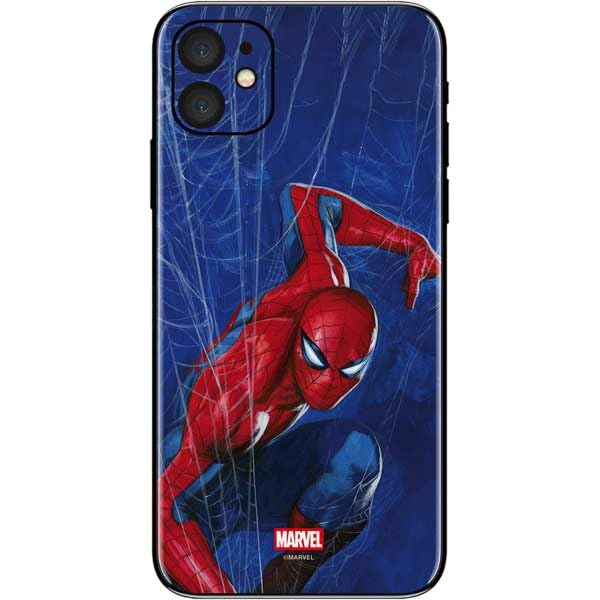 Skinit Decal Phone Skin Compatible with iPhone 11 - Officially Licensed Marvel Spiderman World of Webs Design