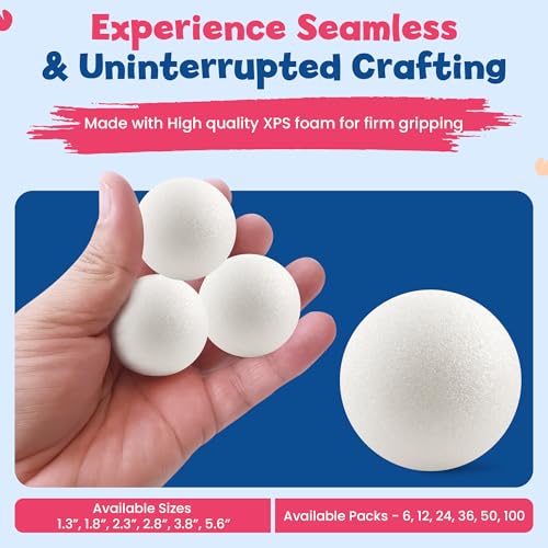 image for Round Foam Balls for Crafts - 2.8-Inch White Craft Foam (XPS) for Arts